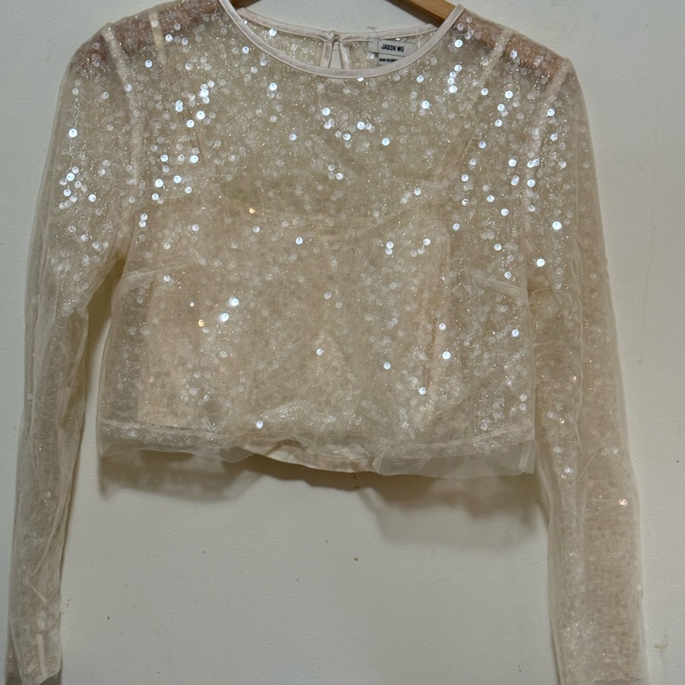 Nwt Jason Wu Ivory Crop Sequin Top, Size Small - image 2